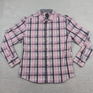 Michael Strahan Shirt Modern Fit Mens XL Pink Navy Plaid Stretch RN 77219